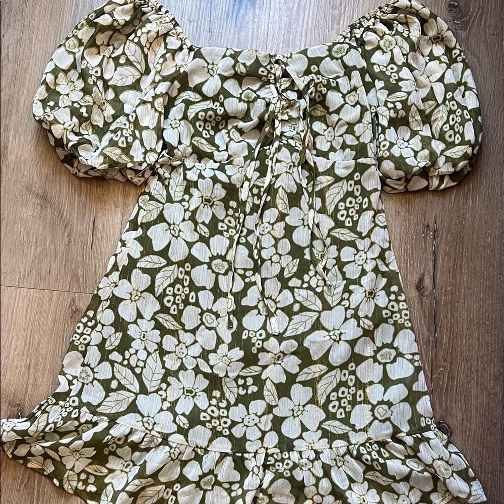 Floral Green and White Mini Dress